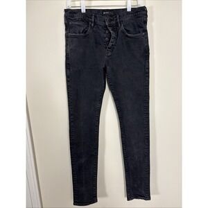 Purple Brand Jeans Men's 32x31 P001 Skinny Fit Button Fly Distressed Black Denim